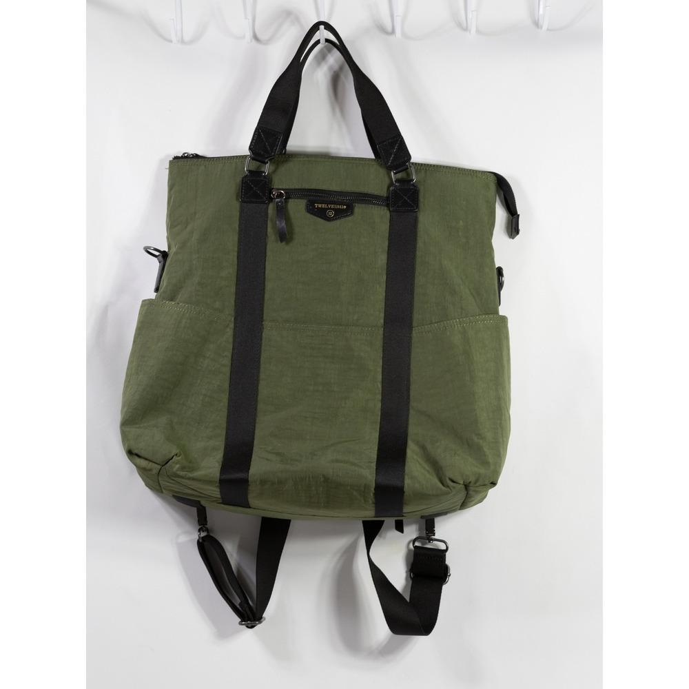 TWELVElittle Companion Backpack Olive Green Nylon Convertible Tote Bag